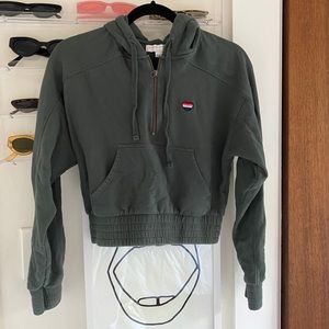 Spiritual gangster olive crop half zip hoodie